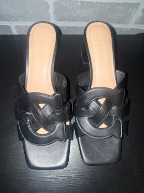 Coach Black Leather Knot-Front Slide Mules